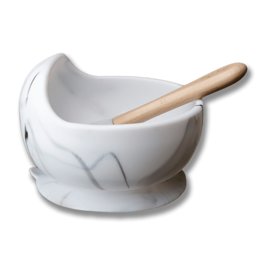 Silikonskål barn (silicone bowl) - Vit marmor (Marble)
