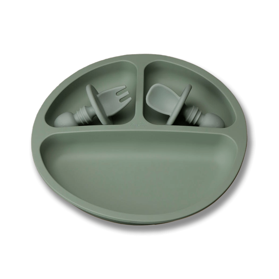 Barntallrik i silikon - Grön (Sage)