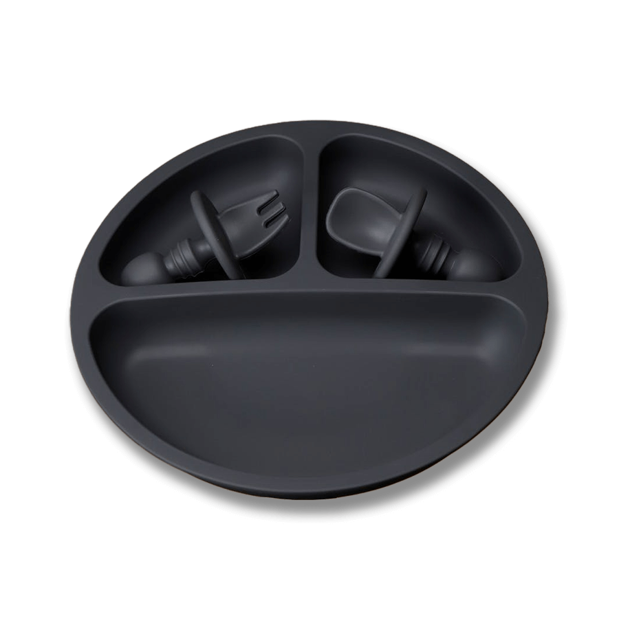 Barntallrik i silikon - Svart (Iron)