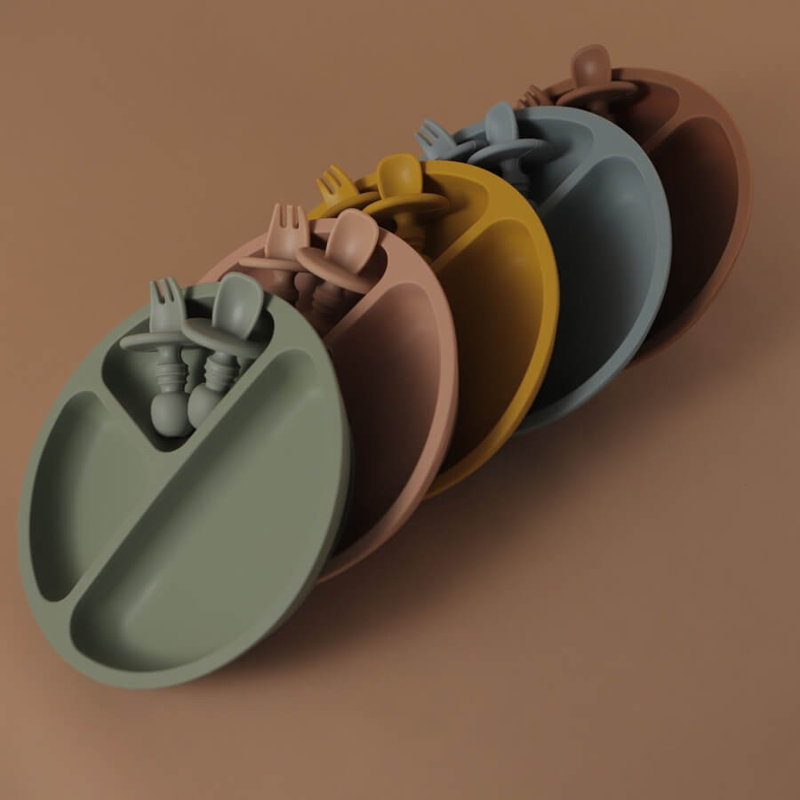 Barntallrik i silikon - Grön (Sage)