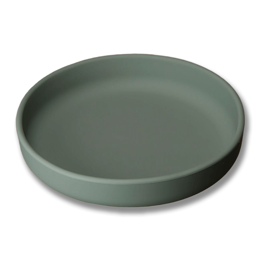 Rund barntallrik i silikon - Grön (Sage)