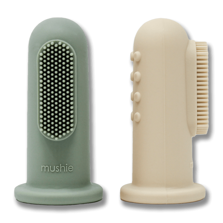Mushie Fingertandborste Baby – Blue/Shifting Sand