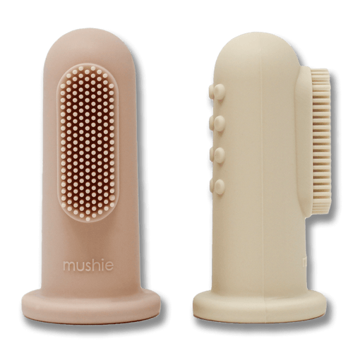 Mushie Fingertandborste Baby – Blush/Shifting Sand