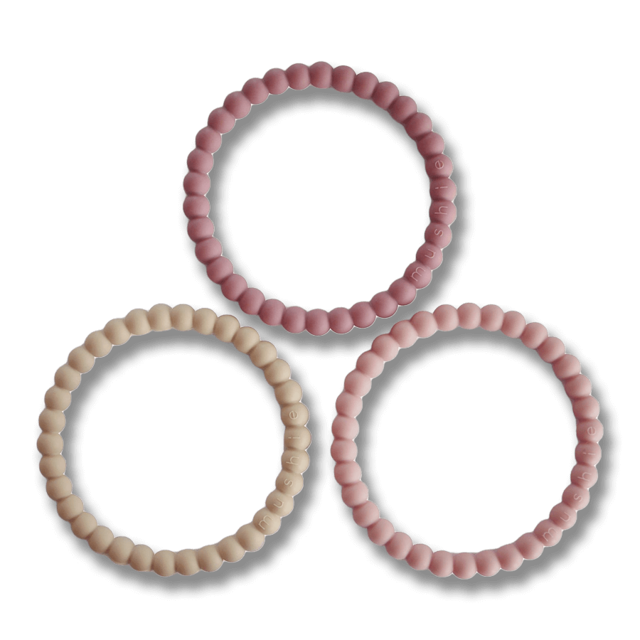 Mushie silikon bitarmband – Linen/Peony/Pale Pink