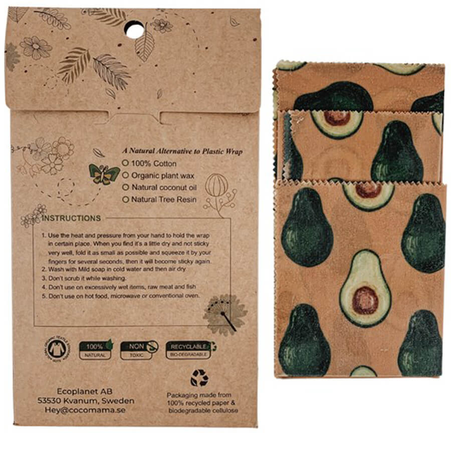 3-pack Vegan Food Wraps - Avocado Mood