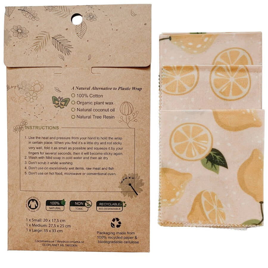 3-pack Vegan Food Wraps - Lemon Pink